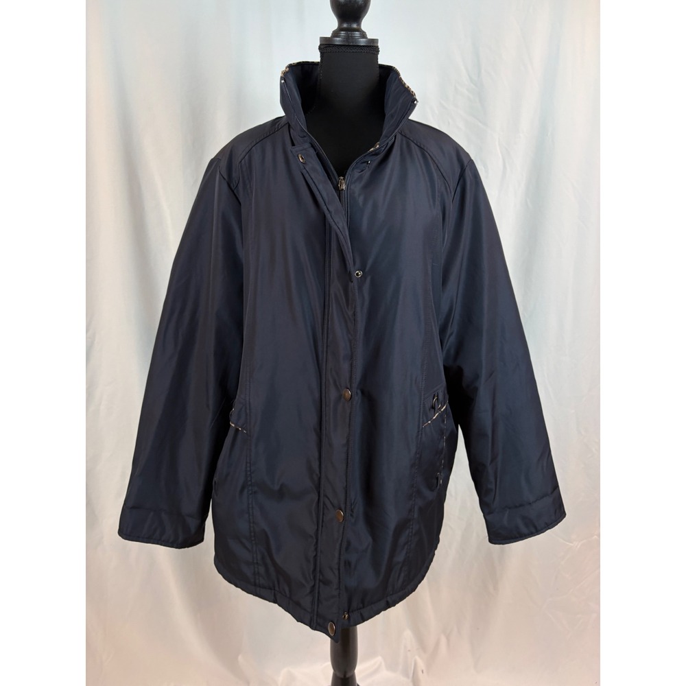 Foglie Rosse Navy Blue Leopard‎ Print Lined Quilted Jacket XXL Roma Italia